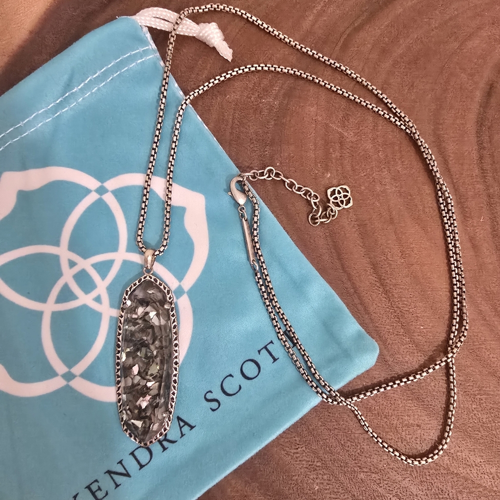 *Rare* Kendra Scott Layden Necklace Crushed Silver Abalone Gunmetal